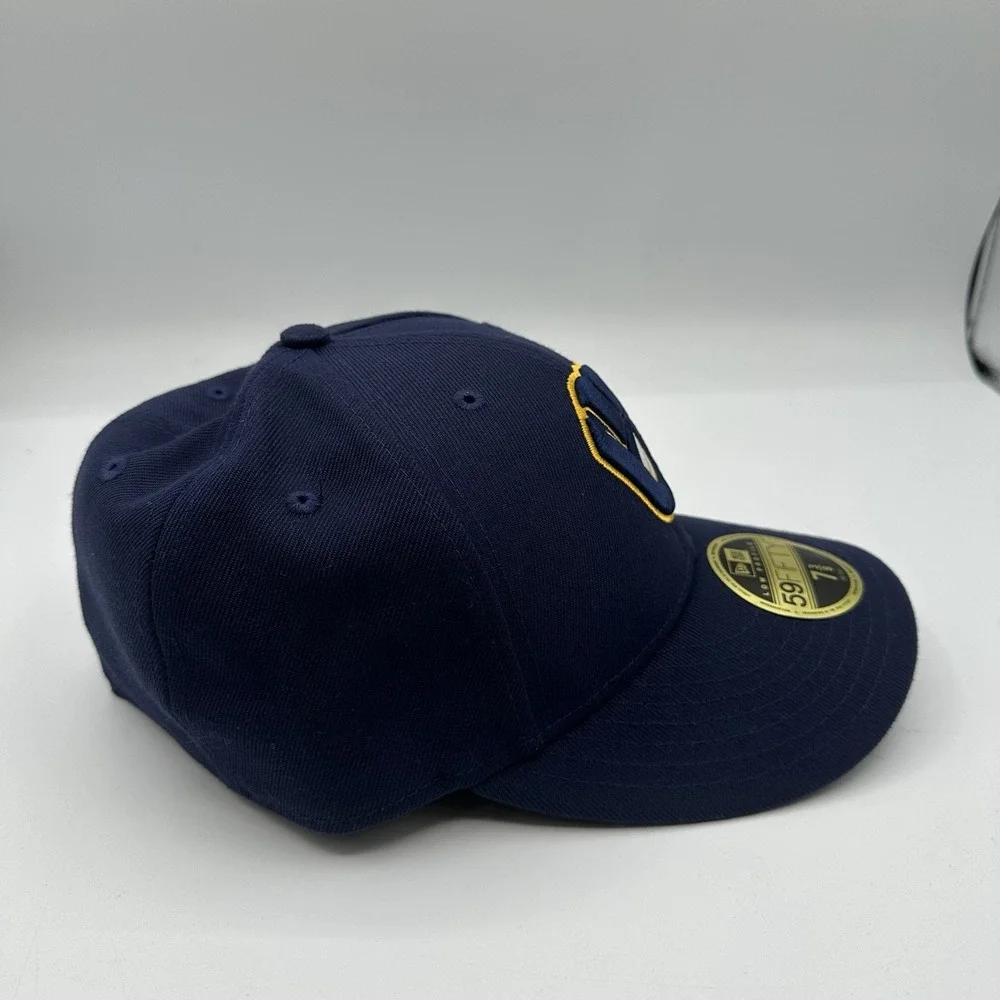 New Era 59Fifty Milwaukee Brewers Hat Cap 7 3/8 Navy On Field Low Profile Fitted